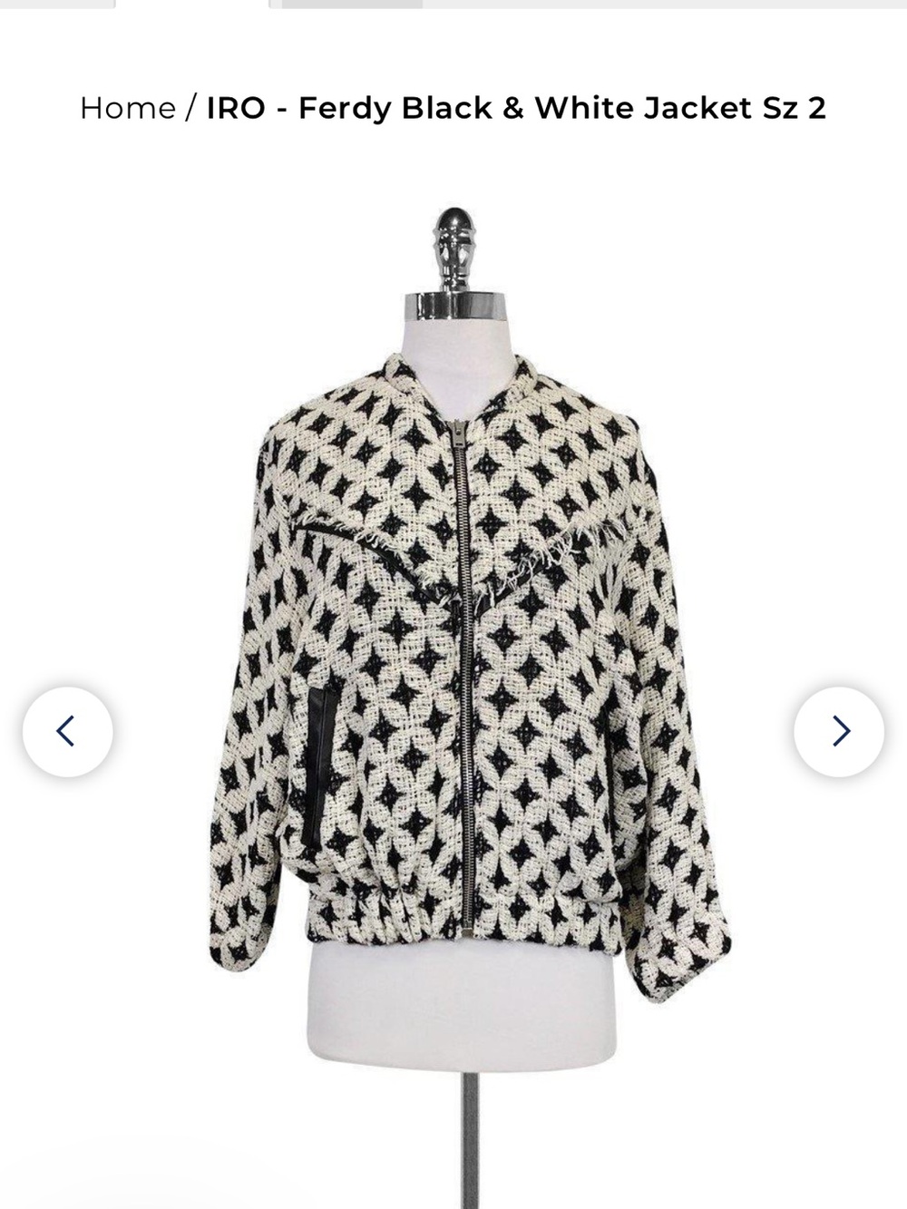 IRO Black & White Tweed Zip-Front Jacket